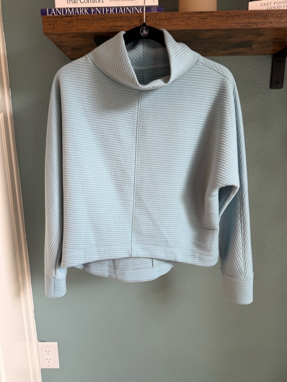 Stylus Textured Funnel Neck Pullover Small Light Blue Cozy Athleisure Top